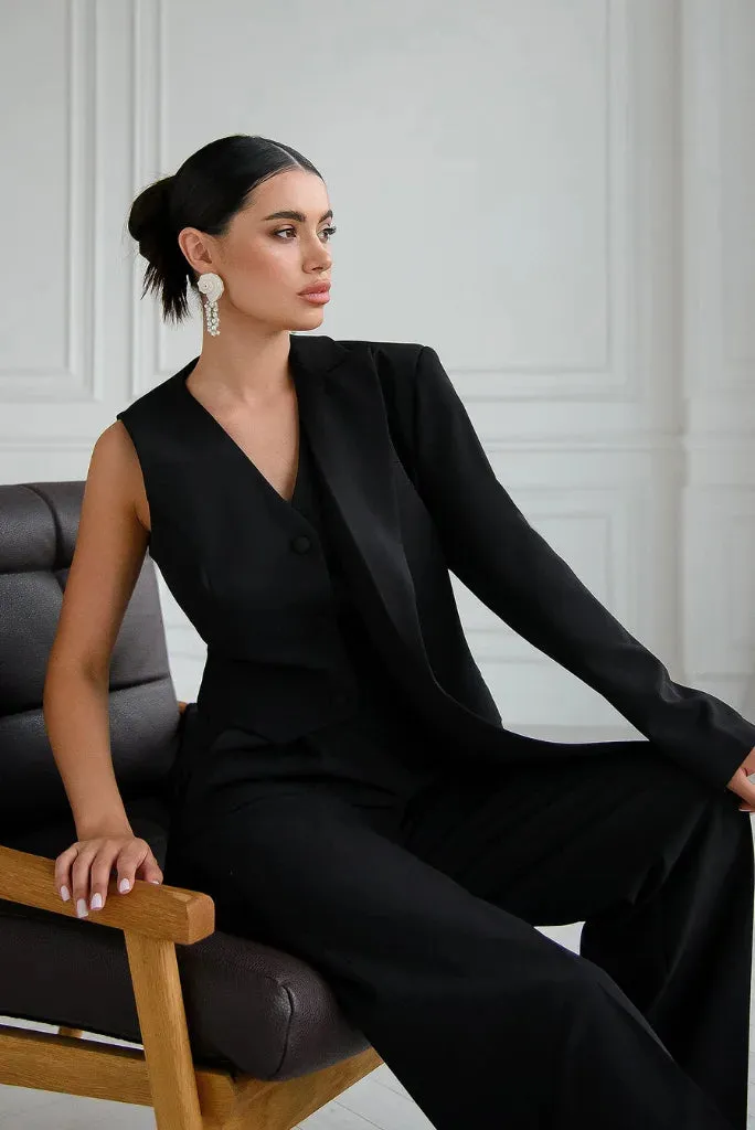 Women's Black Double Breasted 3 Piece Suit, Elegant Black Suit for Cocktail, Wedding and Event