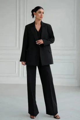 Women's Black Double Breasted 3 Piece Suit, Elegant Black Suit for Cocktail, Wedding and Event