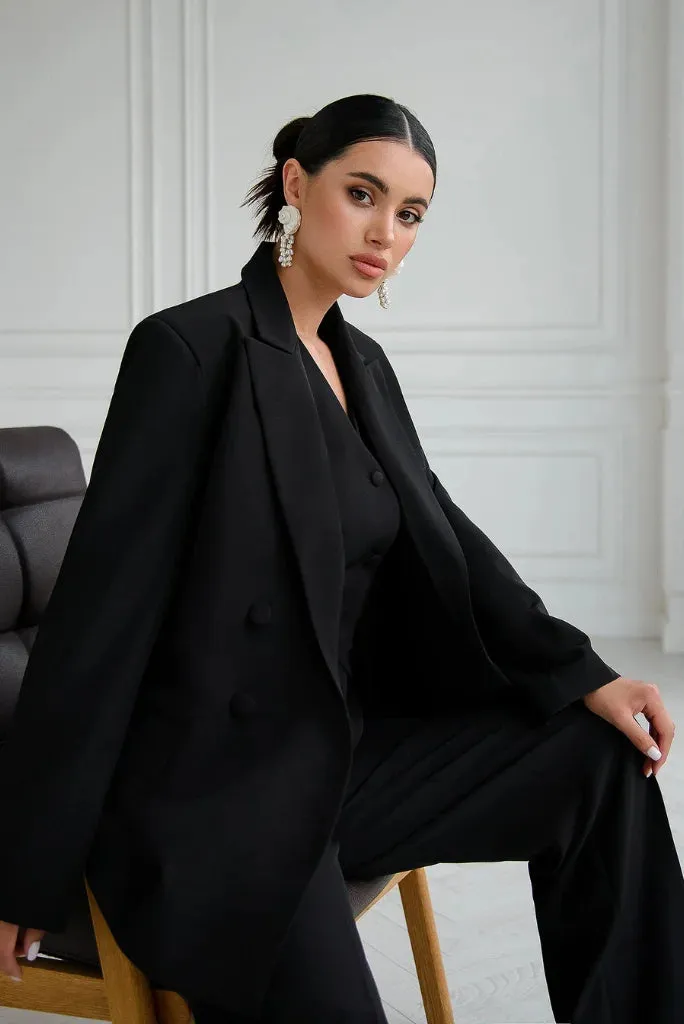 Women's Black Double Breasted 3 Piece Suit, Elegant Black Suit for Cocktail, Wedding and Event