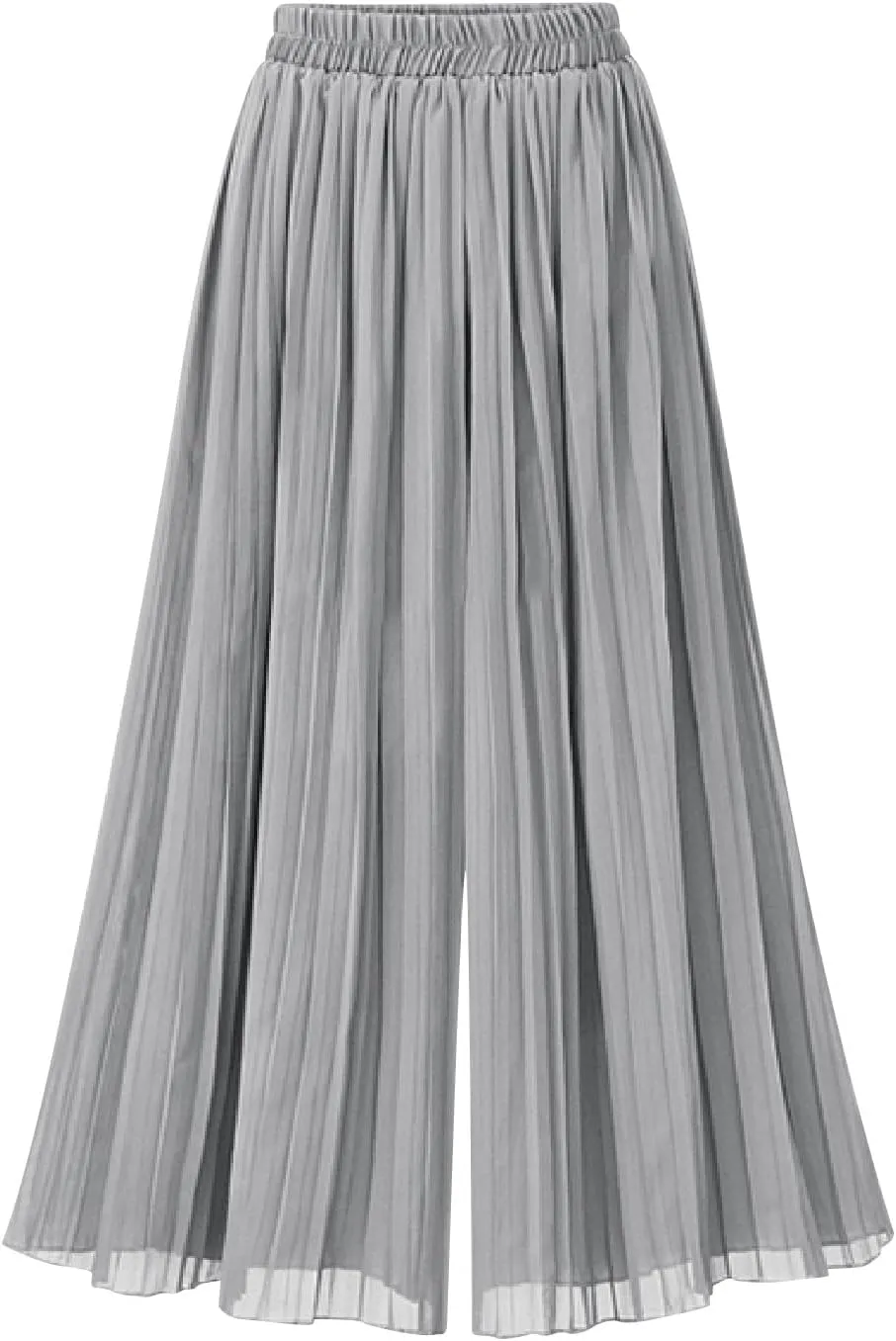 Women's Chiffon Pleated Wide Leg Pants Baggy Capris Culotte Dressy Casual Palazzo Pants Flowy Loose Beach Trousers