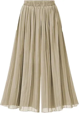 Womens Elegant Chiffon Long Pants Pleated Wide Leg Palazzo Maxi Pants Plus Size Loose Fit Beach Trousers
