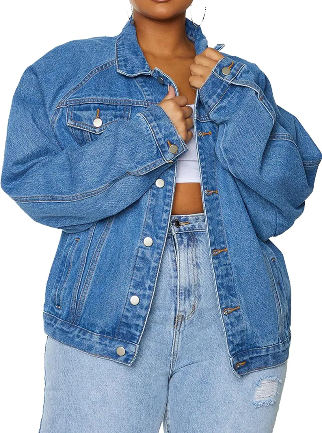 Women's Plus Size Jean Jacket Trucker Denim Jacket