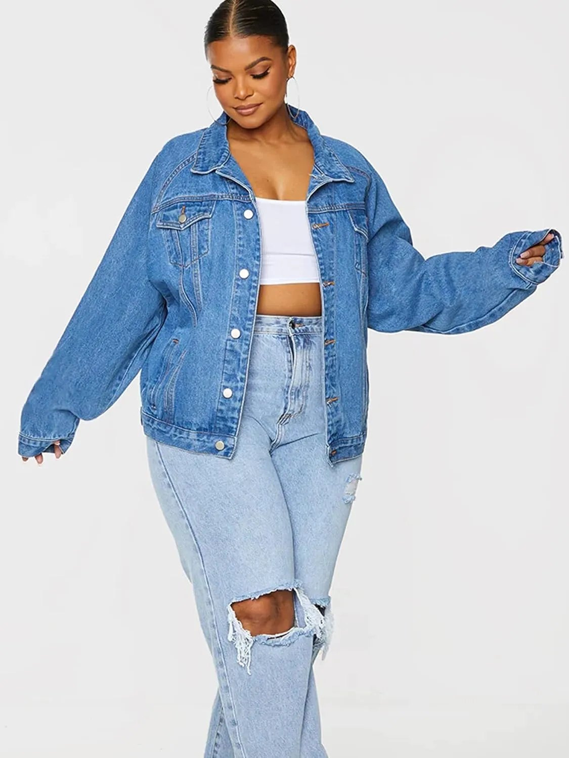 Women's Plus Size Jean Jacket Trucker Denim Jacket