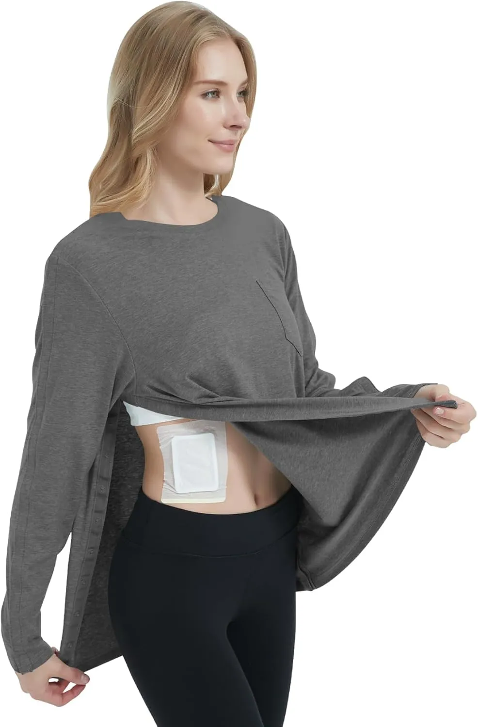 Women's Post Shoulder Surgery Shirts Long Sleeve, Tear Away Adaptive Clothes After Rotator Cuff Chemo Port T Shirt Tops