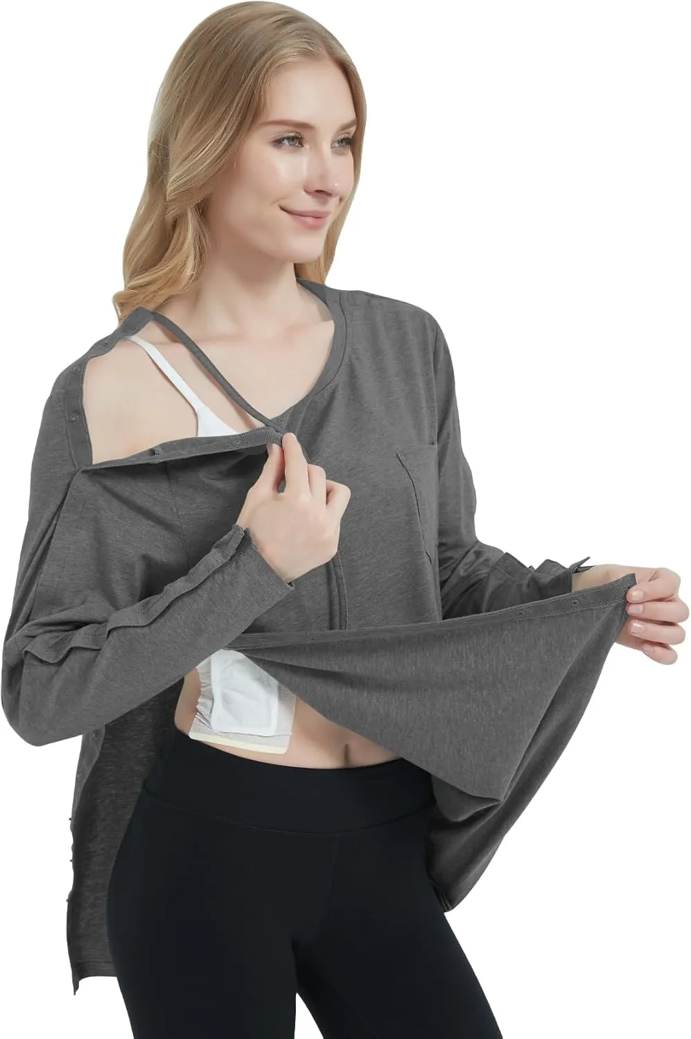 Women's Post Shoulder Surgery Shirts Long Sleeve, Tear Away Adaptive Clothes After Rotator Cuff Chemo Port T Shirt Tops