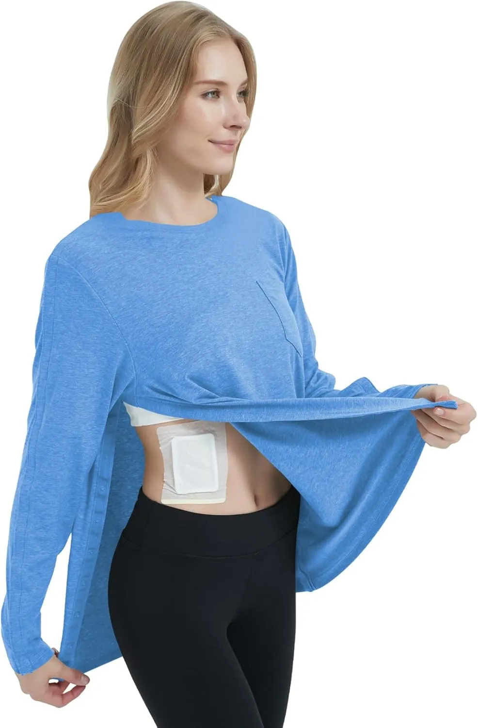 Women's Post Shoulder Surgery Shirts Long Sleeve, Tear Away Adaptive Clothes After Rotator Cuff Chemo Port T Shirt Tops