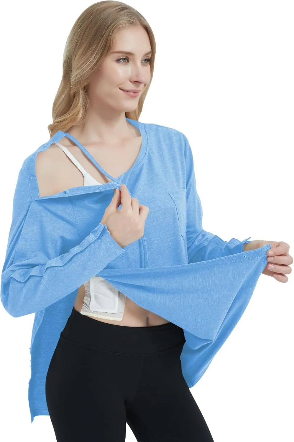 Women's Post Shoulder Surgery Shirts Long Sleeve, Tear Away Adaptive Clothes After Rotator Cuff Chemo Port T Shirt Tops