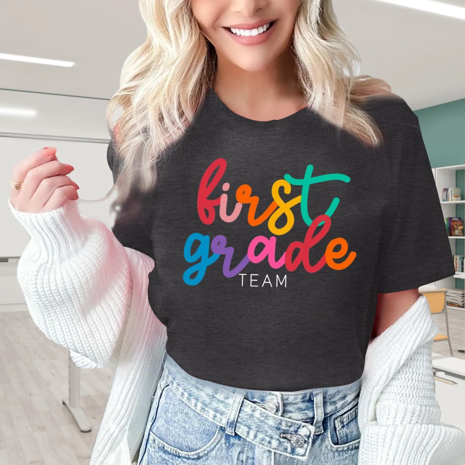 Womens Teacher Life Shirts First Grade Teacher Team T-Shirt 1st Grade Teacher Rainbow Tee Top