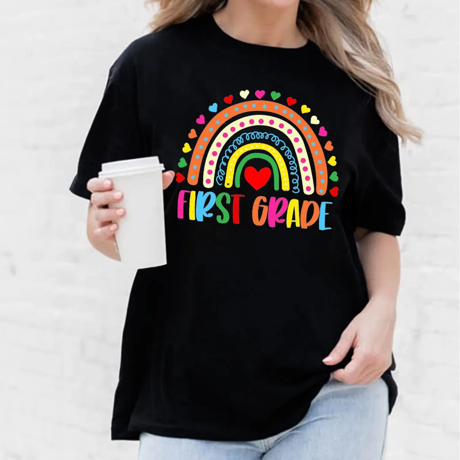 Womens Teacher Life Shirts First Grade Teacher Team T-Shirt 1st Grade Teacher Rainbow Tee Top