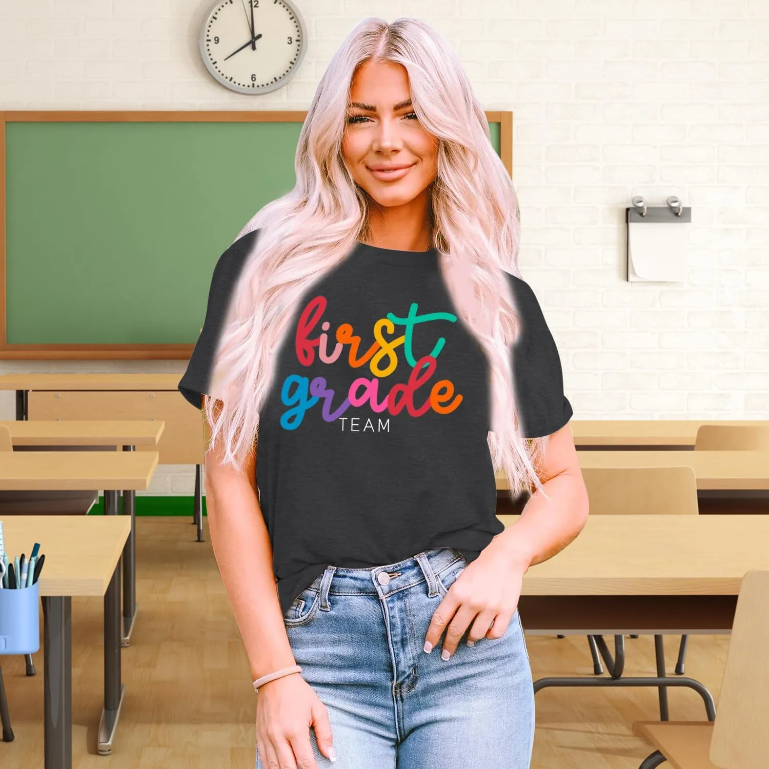 Womens Teacher Life Shirts First Grade Teacher Team T-Shirt 1st Grade Teacher Rainbow Tee Top