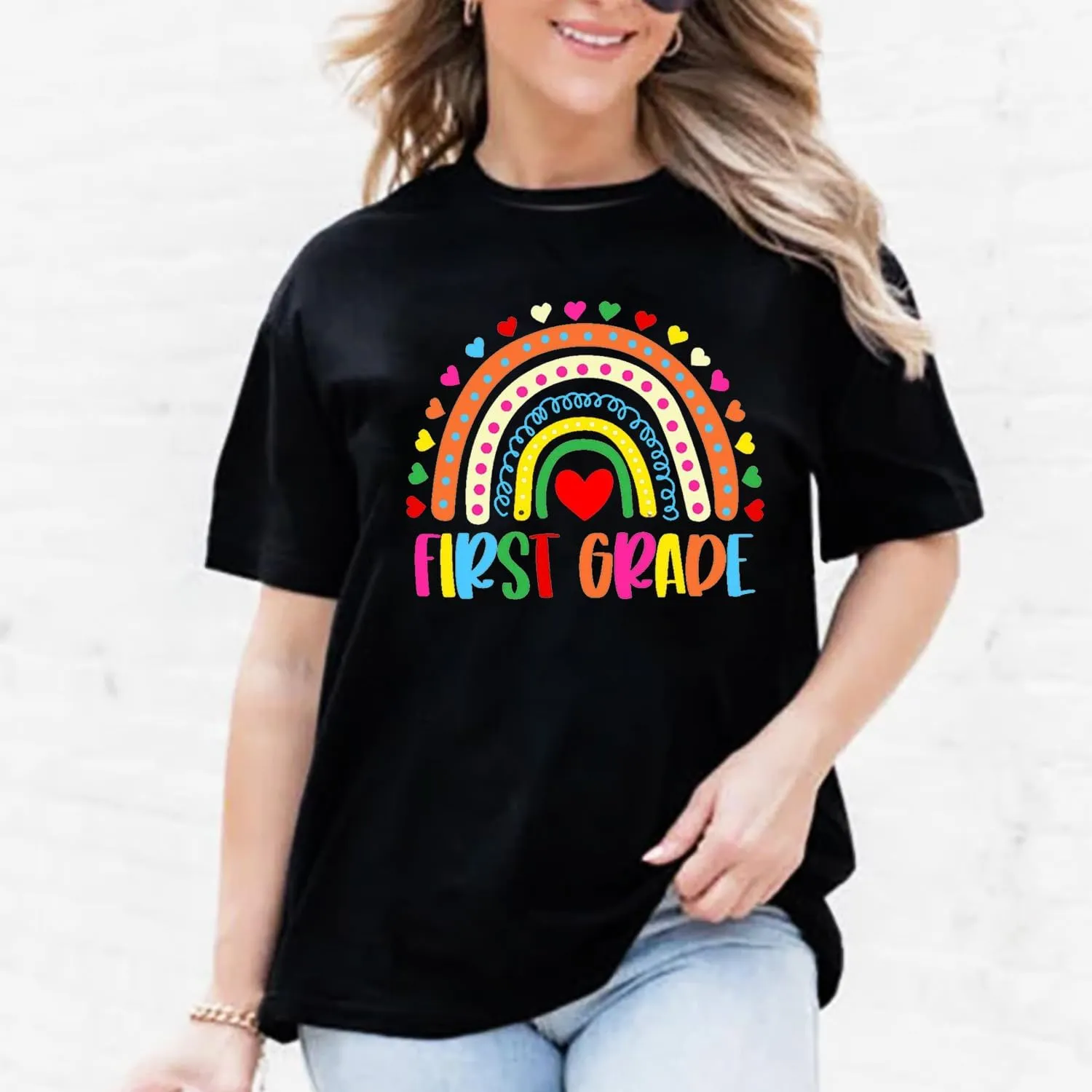 Womens Teacher Life Shirts First Grade Teacher Team T-Shirt 1st Grade Teacher Rainbow Tee Top