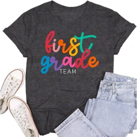 Womens Teacher Life Shirts First Grade Teacher Team T-Shirt 1st Grade Teacher Rainbow Tee Top