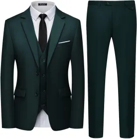 WULFUL Men's 3 Piece Slim Fit Suit Set Two Button Blazer Jacket Vest Pants Tuxedo Set for Party, Wedding and Business
