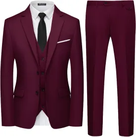 WULFUL Men's 3 Piece Slim Fit Suit Set Two Button Blazer Jacket Vest Pants Tuxedo Set for Party, Wedding and Business