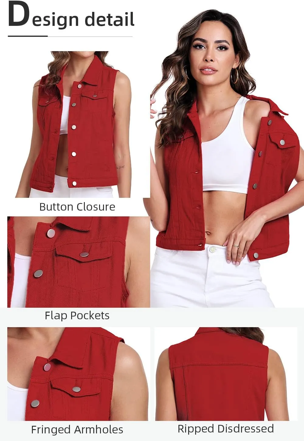 Xeoxarel Women's Denim Vest, Sleeveless Jean Jacket (XS-XXL)