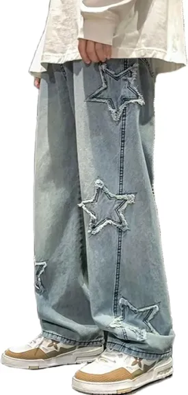 Y2k Star Jeans Men Graphic Baggy Jeans Emo Star Pants Grunge Patchwork Pants Streetwear