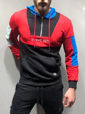 Zipper Hoodie Sweatshirt - Color Block