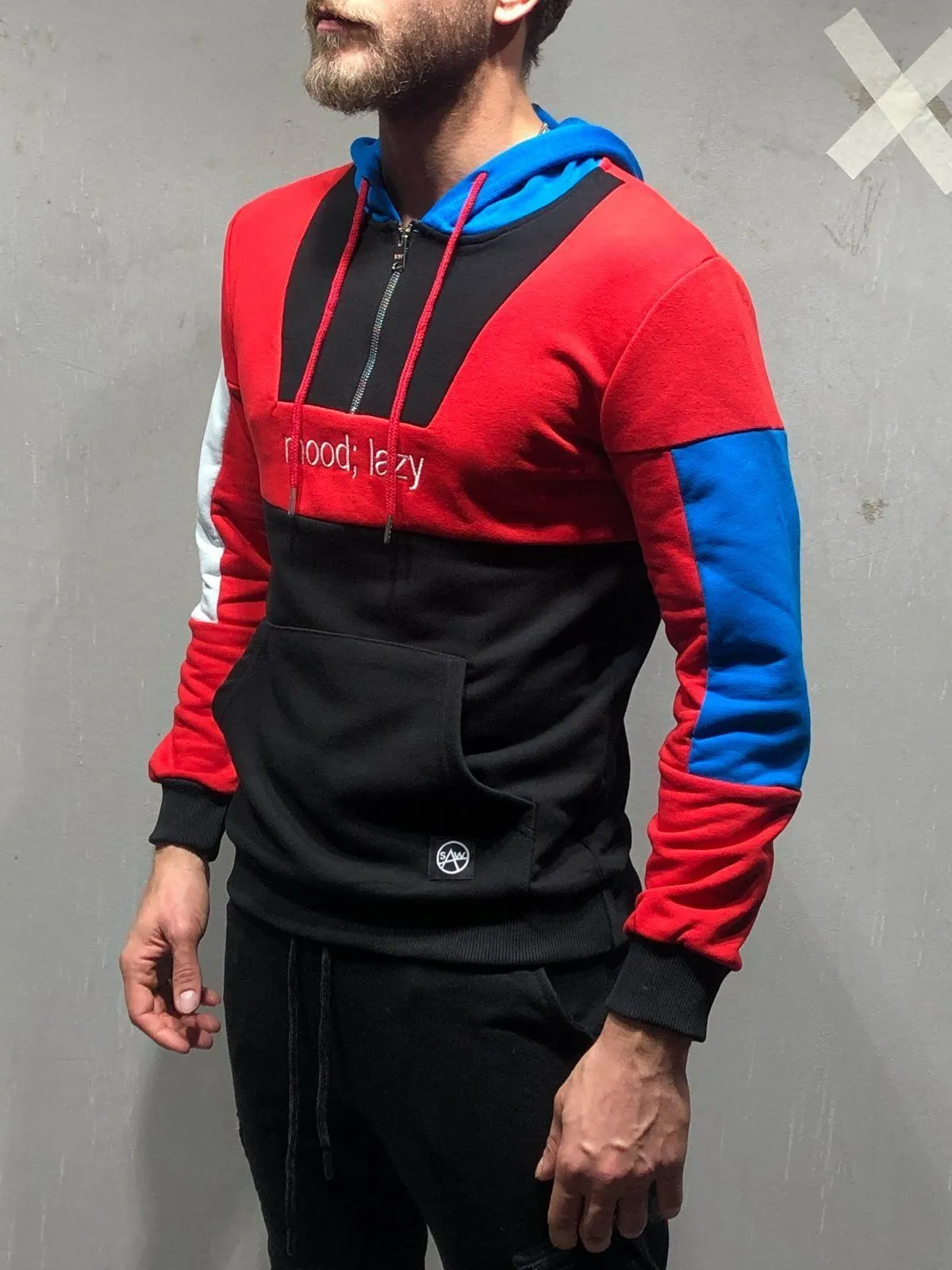 Zipper Hoodie Sweatshirt - Color Block