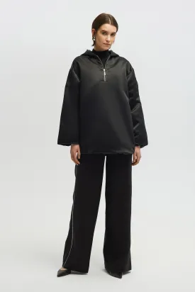 ZIPPER SATIN SWEATSHIRT